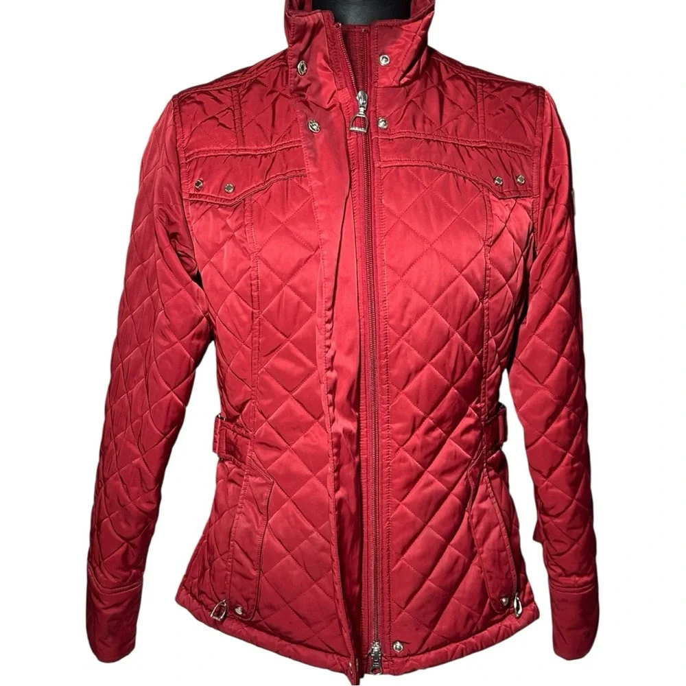 Ariat Red Quilted Jacket Women's Small Pockets Lined Full Zipper Snaps - Picture 2 of 15